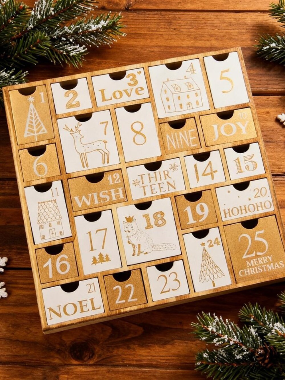 Advent Calendar with 25 Drawers Countdown to Christmas, Refillable Wooden Advent - Picture 7 of 7